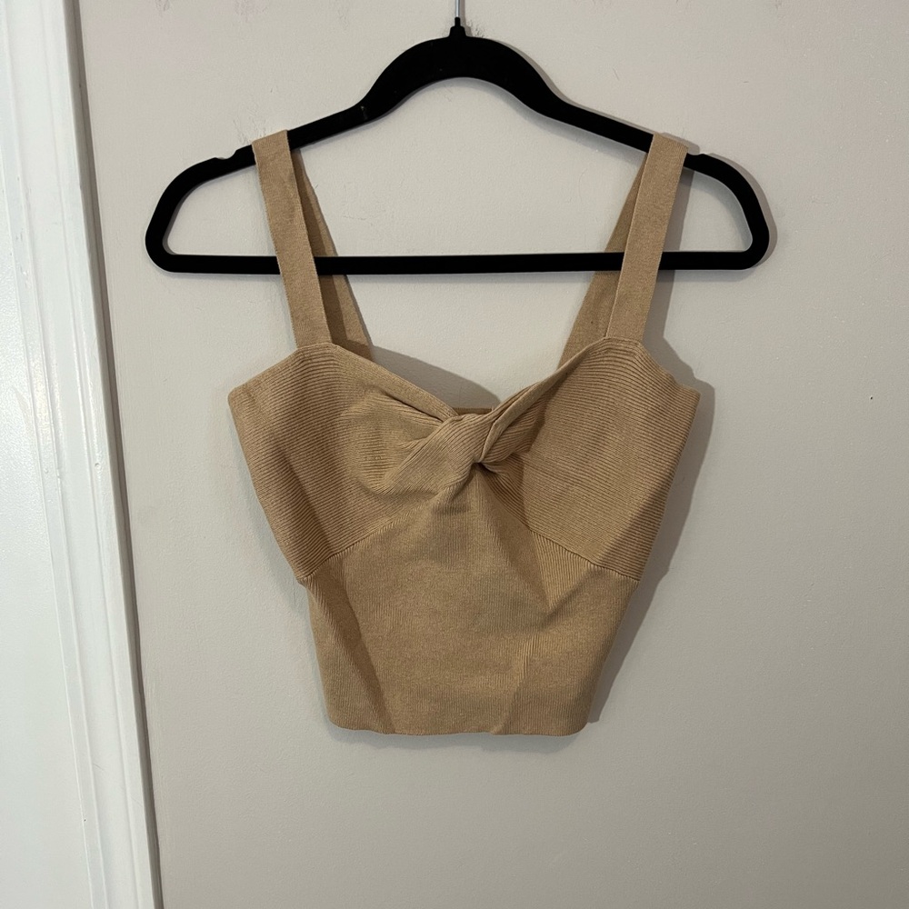 Abercrombie & Fitch Tan Ribbed Crop Top,medium